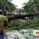 Các đồng chí Lãnh đạo huyện kiểm tra khắc phục  hậu quả cơn bão số 2.