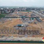 Trung tâm thương mại kết hợp  chợ truyền thống huyện Đô Lương đẩy nhanh tiến độ thi công.