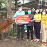 Đồng chí Nguyễn Trung Thành –Phó chủ tịch UBND huyện trao tặng bò cho hộ nghèo xã Đặng Sơn